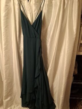 Lulu's Deep Teal Double-Spaghetti Ruffle Maxi Dress